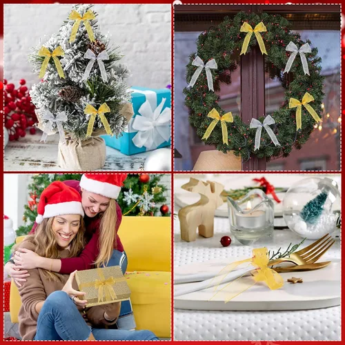 Vista 7 de Cintas de Navidad, DECYOOL 2 Rollos 100 Yardas Cintas de Organza de Navidad 0.8 Pulgadas de Ancho Cinta de Festival Navideño para Envolver Regalos
