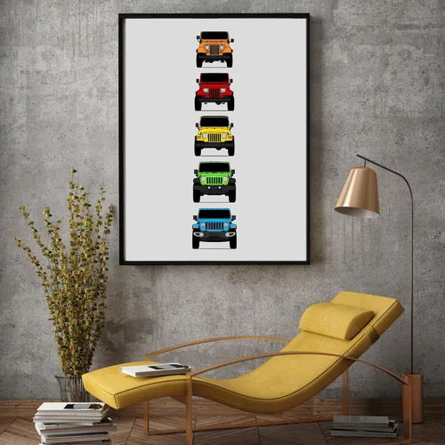 Vista 5 de Custom Car Posters Póster hecho a mano compatible con Jeep Wrangler Generations e impresión de CJ, YJ, TJ, JK, JL - Multi, impresión metálica de 8 x