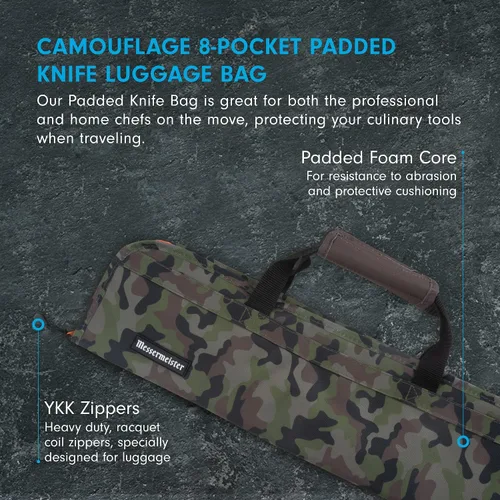 Vista 2 de Funda acolchada para cuchillos con 8 bolsillos de Messermeister, color ciruela, Camuflaje