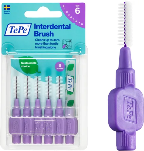 Vista 9 de Cepillo interdental original de TePe, cepillo dental suave para limpieza de dientes, paquete de 6 unidades, 0,8 mm, espacios grandes, verde, tamaño 5