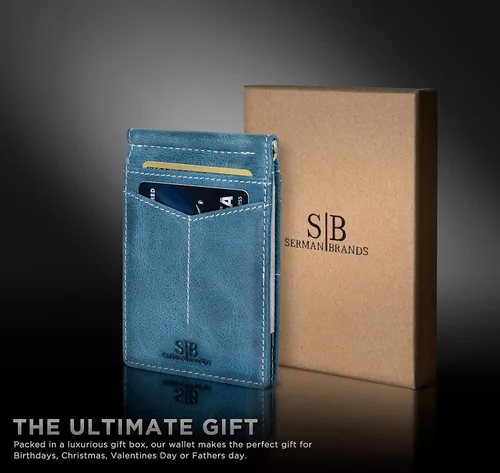 Vista 6 de SERMAN BRANDS RFID Blocking Wallet Slim Bifold - Genuine Leather Minimalist Front Pocket Wallets for Men with Money Clip Gift