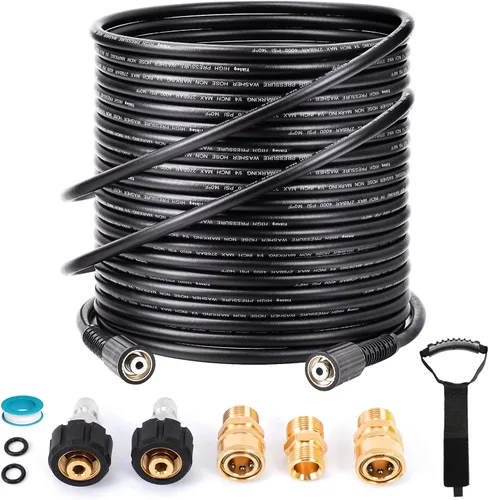 Vista 7 de Manguera de lavadora a presión de 50 pies 1/4", 4000 PSI resistente a torceduras de alta presión con rosca M22 de 14 mm, manguera de extensión