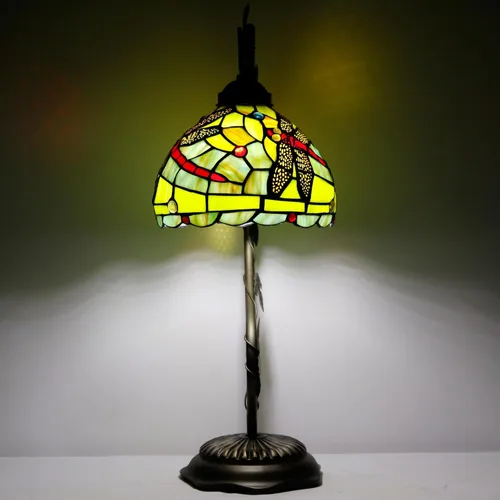 Vista 8 de Tiffany Lamp Stained Glass Table Lamp Metal Leaf Desk Reading Light 8X10X21 Inch Decor Small Space Bedroom Home Office (Green Red Dragonfly)
