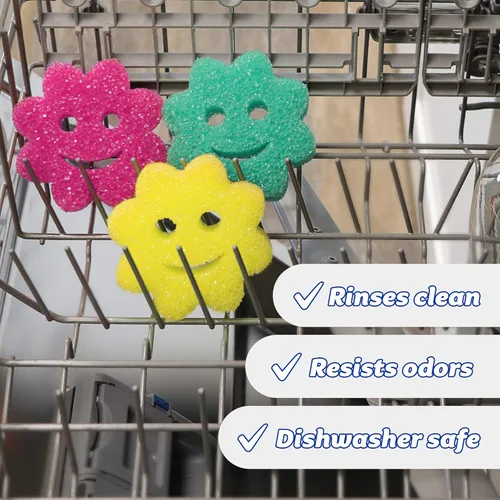 Vista 8 de Scrub Daddy Juego de esponjas – Scrub Mommy Power Flower Esponja y estropajo de doble cara – Esponja antiarañazos para platos y hogar, resistente al