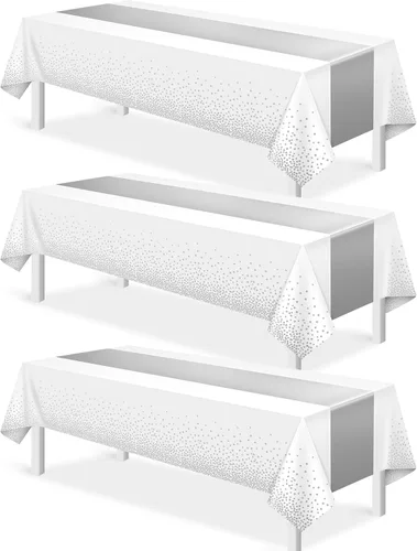 Vista 10 de 3 piezas de mantel y camino de mesa blanco y dorado para decoración de fiesta, mantel de plástico blanco con estampado dorado, camino de mesa Oro