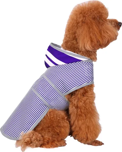 Vista 11 de Chubasqueros para perros pequeños, cachorros, chaqueta impermeable con capucha con tiras reflectantes, agujero para correa y poncho de ajuste