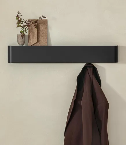 Kazai.® Perchero de pared con estante 'Tono' | Perchero de diseño moderno con ganchos ocultos y almacenamiento | Perchero para sombreros con estante