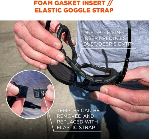 Vista 5 de Ergodyne Skullerz LOKI - Spogles de seguridad convertibles, incluye junta de espuma y correa para convertir en gafas, ANSI z87.1
