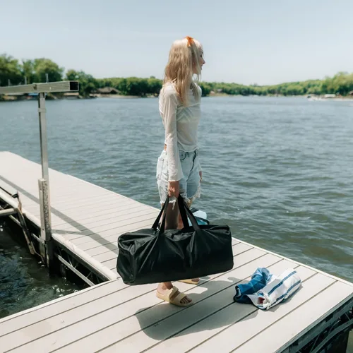 Vista 9 de Alfombrilla de agua inflable de 9 pies con plataforma flotante triangular con malla Hamaca de agua resistente flotador de lago