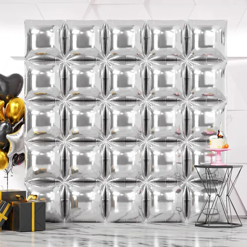 NISOCY Kit de arco de guirnalda de globos metálicos plateados cuadrados de 25 piezas, globos de papel de aluminio cromo plateado para túnel de
