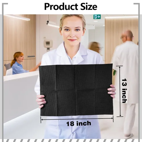 Vista 3 de Baberos Dentales Negros Desechables para Dentista de 13" x 18", 50 PCS Baberos para Pacientes Servilletas de Papel para Tatuaje de 3 Capas
