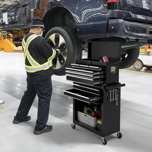 Vista 7 de Caja de herramientas con ruedas de 8 cajones, caja de herramientas de alta capacidad con ruedas y cajones bloqueables, caja de herramientas portátil