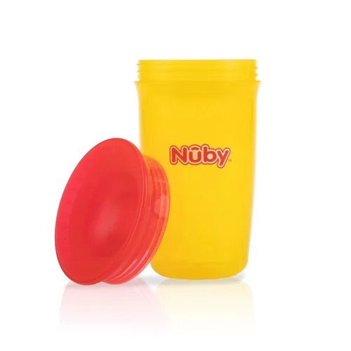 Vista 3 de Nuby Wonder Cup con borde de silicona 360 Smart Edge - (paquete de 2) 10 onzas - Vaso antiderrames para niños pequeños, amarillo/azul