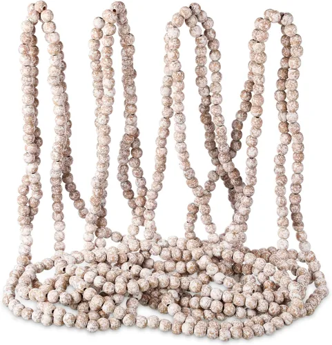 Vista 3 de FairySandy Guirnalda de cuentas de madera de Navidad de 39.3 pies, guirnalda redonda de cuentas de madera esmerilada, decoración rústica de Navidad
