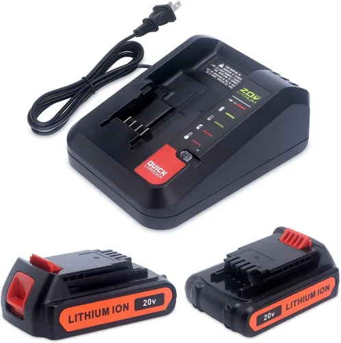 Biswaye PCC692L - Cargador rápido compatible con batería de litio Black & Decker de 20 V Max, paquete de 2 baterías de litio de 4.0Ah 20V LBXR20