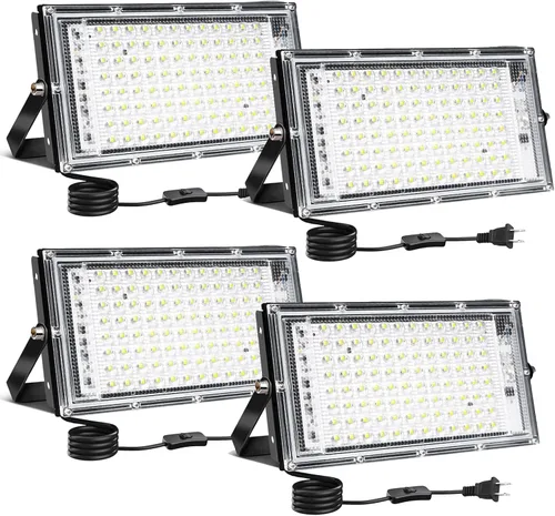 Vista 8 de 100W LED Outdoor Flood Light, 2 Pack 8000LM Plug in Flood Light Outdoor, IP66 Waterproof Exterior Security Lights, 6500K Daylight White Super Bright