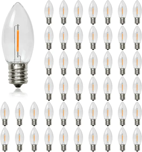 Vista 11 de Paquete de 25 bombillas LED C9 de Navidad, bombilla LED C9 de repuesto para cadena de luces de Navidad, base intermedia E17, 2200 K blanco cálido
