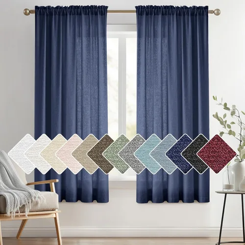 Vista 62 de Melodieux Cortinas semitraslúcidas blancas de 24 pulgadas de largo para cocina, cafetería, dormitorio, ventanas pequeñas, con bolsillo para barra