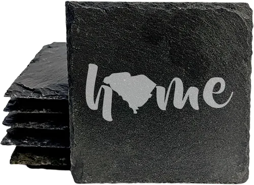 Vista 20 de Rustic Slate Coasters Set of 4 - South Carolina Design with Flower for Holidays, Birthdays, Housewarming - 4" Round or Square - Made in Oregon, USA