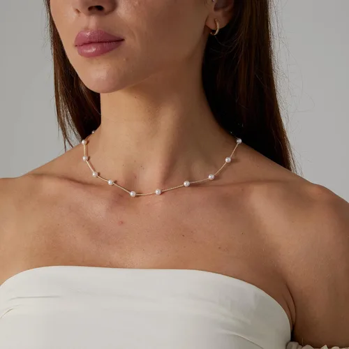 Vista 3 de Sewyer Delicado collar con colgante de perlas para mujer, chapado en oro de 14 quilates, hecho a mano, collar de perlas en capas, delicado collar