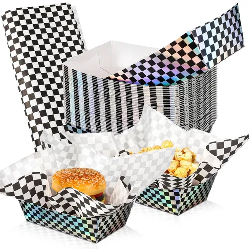 Vista 27 de Geosar 100 piezas de bandejas de papel negro para alimentos al por mayor desechables con envoltorio de papel encerado negro Bandejas para servir