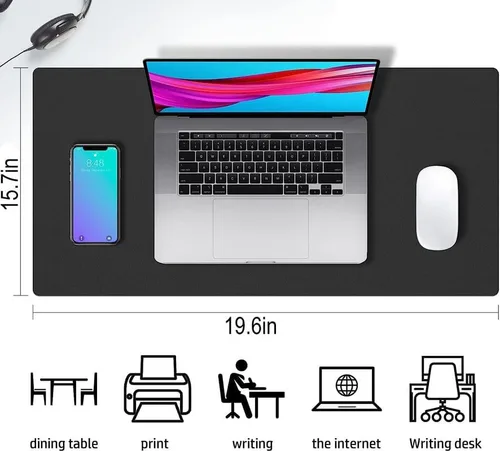 Vista 4 de Alfombrilla protectora de escritorio Alfombrilla de escritorio de piel sintética de doble cara, alfombrilla grande para mouse, antideslizante