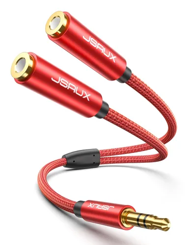 Vista 8 de JSAUX Divisor de auriculares, divisor de audio de 3.5mm macho TRS a 2 adaptadores hembra duales de 3.5mm, cable auxiliar estéreo Y trenzado