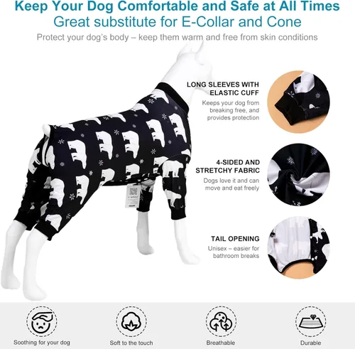 Vista 5 de LovinPet Mono grande para perros, camisas elásticas de algodón con estampado de animales, ropa completa para perros perfecta para evitar que lamen