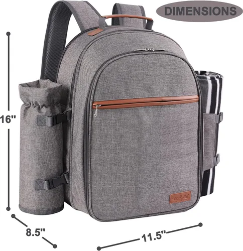 Vista 7 de Apollo Walker - Set de mochila para picnic para 2 personas con compartimiento refrigerado, soporte desmontable para botella/vino, manta de forro