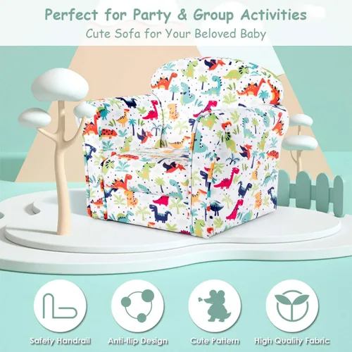 Vista 29 de Costzon Flyman - Sofá para niños, sillón con reposabrazos con patrón, muebles para niños pequeños con construcción de madera resistente, preescolar