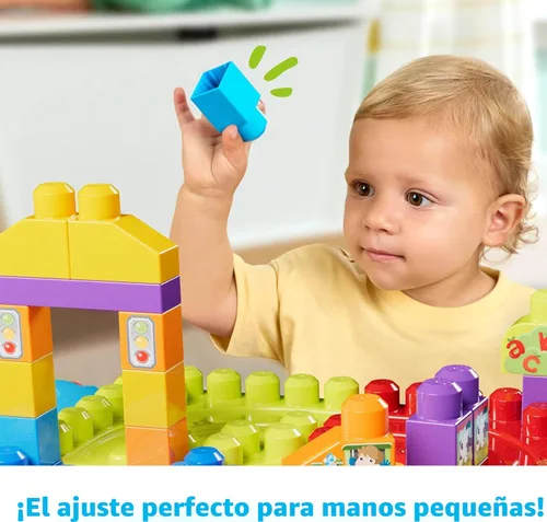 Vista 3 de MEGA BLOKS First Builders - Juguetes de bloques para niños pequeños, mesa de actividad portátil "Construye y Aprende" con 30 piezas y almacenamiento