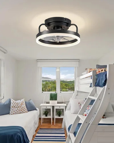 Vista 8 de Ventilador de techo con luces, ventiladores de techo de perfil bajo con luces y control remoto, luz LED de ventilador de montaje empotrado