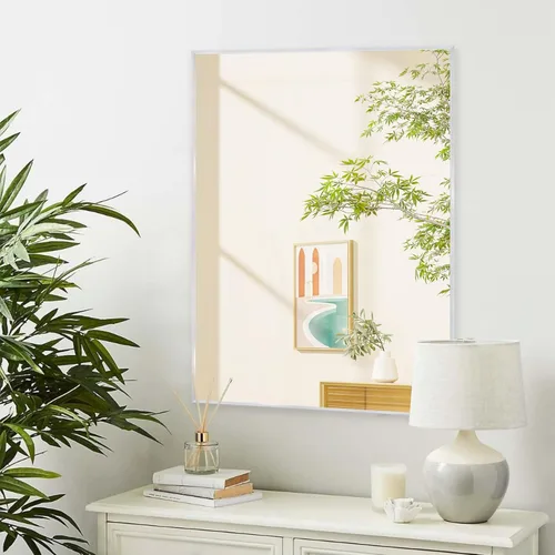 Vista 10 de 24x24 Inch Black Bathroom Mirror for Wall, Aluminum Frame Rectangle Rectangular Vanity Mirror, Modern Large for Bedroom, Living Room, Horizontal or