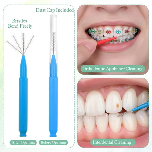 Vista 3 de SynHHergyx 100 piezas de cepillo para frenos, cepillos interdentales entre dientes, herramientas de limpieza dental, palillos de dientes de higiene