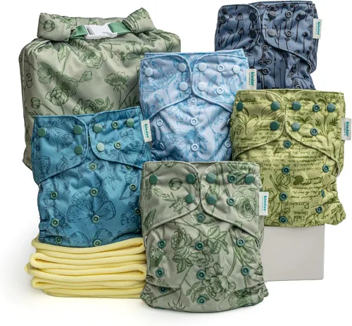 Vista 26 de Big Adventure Kinder - Juego de 5 pañales de tela reutilizables para bebé, estilo de bolsillo, jersey atlético que absorbe la humedad, insertos