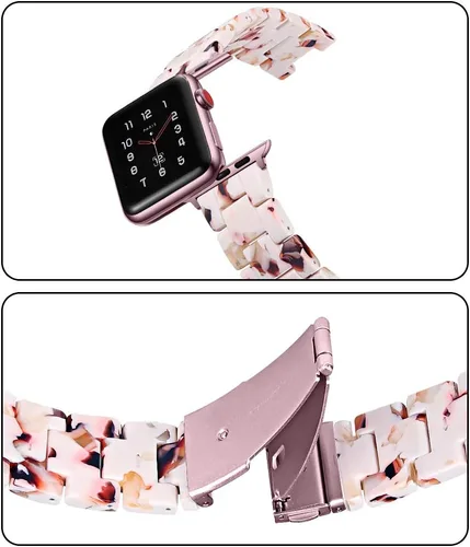 Vista 3 de JOYOZY Correa de resina de moda compatible con Apple Watch 9/8/7/6/5/4/3/2/1, correa iWatch con hebilla de acero inoxidable para Apple Watch