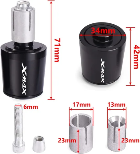Vista 4 de CNC Aluminum Motorcycle Handlebar End 7/8" 22mm Handle Bar Ends Plugs Caps for XMAX300 XMAX400 Xmax X-MAX 125 250 300 400 (Color : Black)