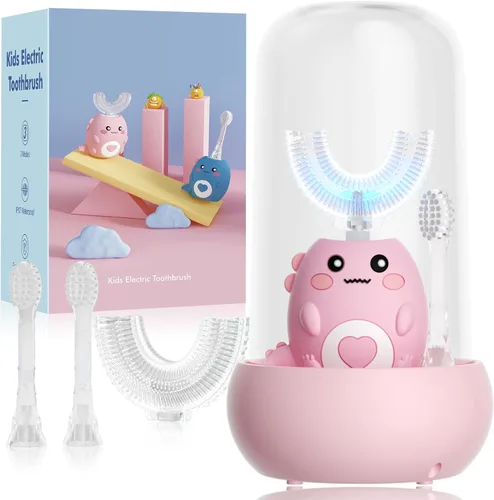 Vista 10 de Cepillo de dientes eléctrico en forma de U para niños, con 3 modos de limpieza, con 4 cabezales de cepillo, cepillo de dientes automático sónico