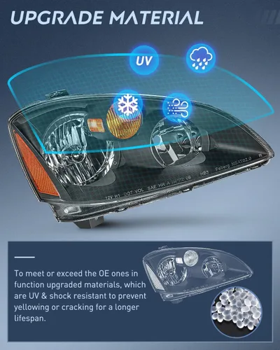 Vista 5 de Nilight - Conjunto de faros delanteros compatibles con Nissan Altima 2002, 2003, 2004. Carcasa negra, reflector ámbar, lente transparente. Faros