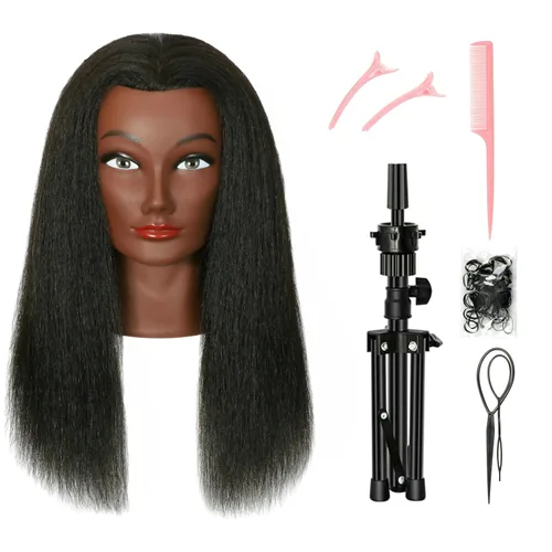 Vista 8 de FUTAI - Cabeza de maniquí de 35 pulgadas con cabello sintético largo multicolor. Muñeca estilo maniquí para practicar trenzado, peinado, recogidos.