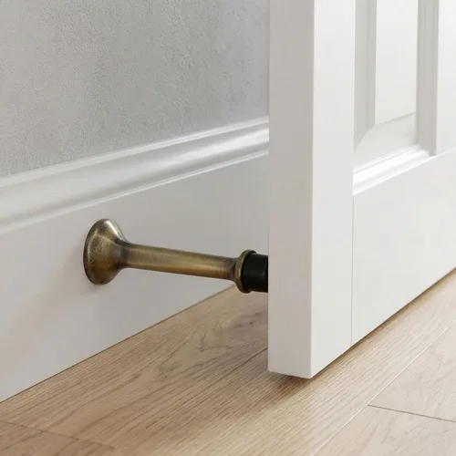 Vista 2 de Triumph Hardware Tope de puerta de bronce antiguo rígido resistente de 3 pulgadas con punta de goma suave, tope de puerta sólido de metal