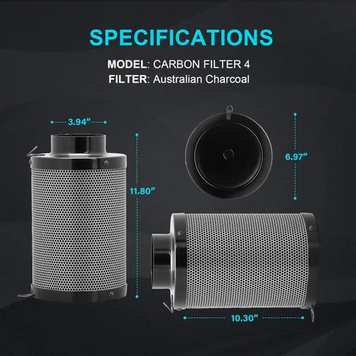Vista 3 de iPower Filtro de Carbón de Aire de 4 Pulgadas para Control de Olores con Carbón Virgen Premium de Australia y Brida Reversible para Ventilador