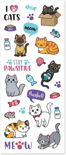 Vista 4 de Calcomanías de gatos de dibujos animados – Calcomanías surtidas ''Stay Pawsitive'' para manualidades de papel, 26