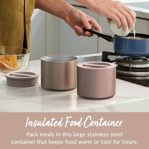 Vista 2 de Bentgo® - Recipiente de alimentos aislado de acero inoxidable, aislamiento de triple capa, tapa a prueba de fugas, diseño de boca ancha, capacidad