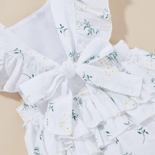 Vista 6 de Mameluco con volantes y diadema con estampado de margaritas para bebé, diseño floral, ropa de verano