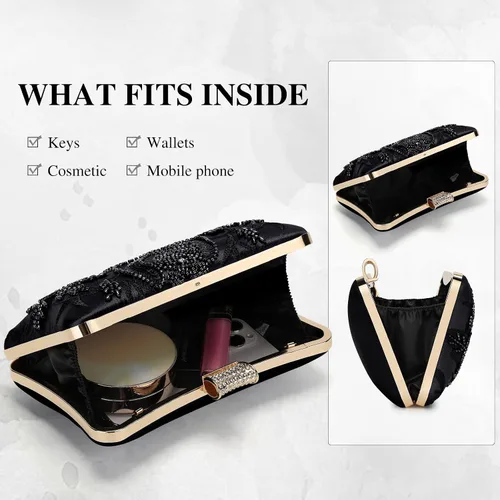 Vista 4 de Bolso de mano de novia vintage para mujer, con cuentas, estilo Gatsby, con cadena