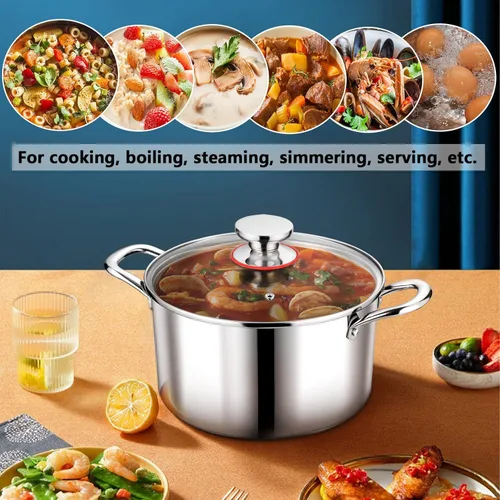 Vista 6 de P&P CHEF Olla de 4 cuartos de galón de acero inoxidable tricapa, olla de 4 cuartos de galón para cocinar pasta con tapa visible para sopa