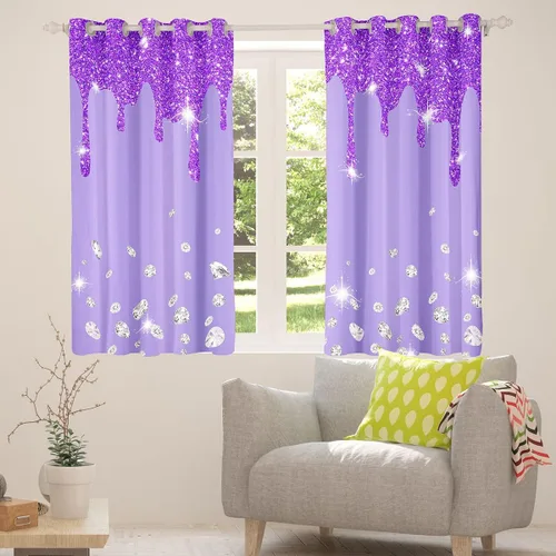 Vista 4 de Feelyou Cortinas con Estampado de Purpurina Plateada (Sin Purpurina) Decoraciones Brillantes de Cortina Cortinas Oscurecedoras Moradas para Ventana