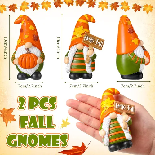 Vista 2 de FairySandy 2 piezas de decoración de gnomos de otoño, mini gnomos de otoño, rayas, decoración de otoño para cosecha, día de Acción de Gracias