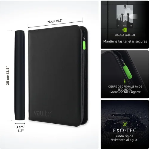 Vista 2 de Vault X Carpeta de 9 bolsillos con cremallera para tarjetas, 360 tarjetas, material de álbum Exo-Tec premium, 20 páginas de carga lateral, carpeta